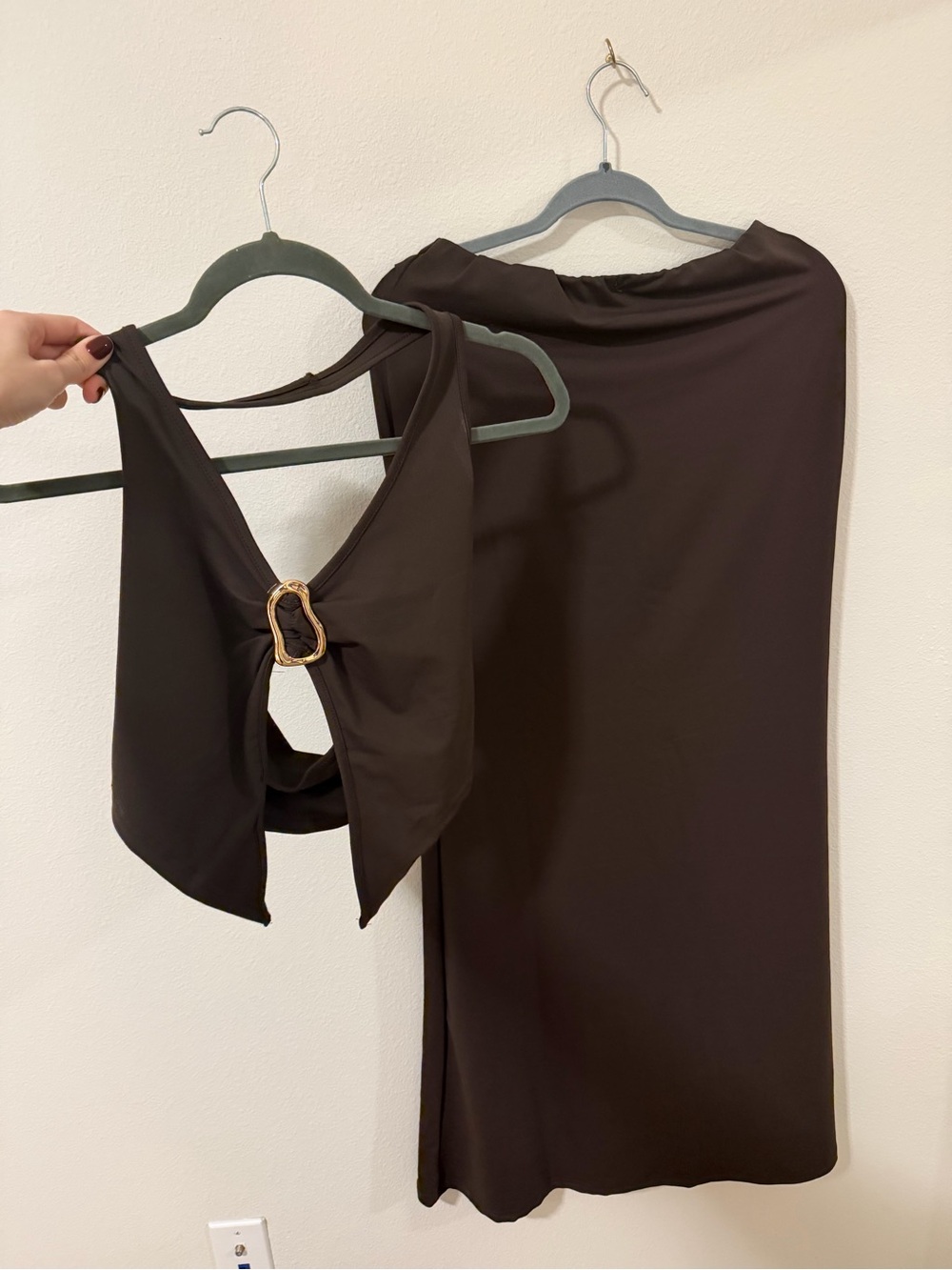 Dark Brown Maxi Skirt & Matching Top – Two-Piece Set